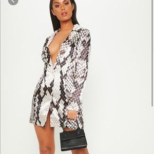 gray satin snake print blazer dress